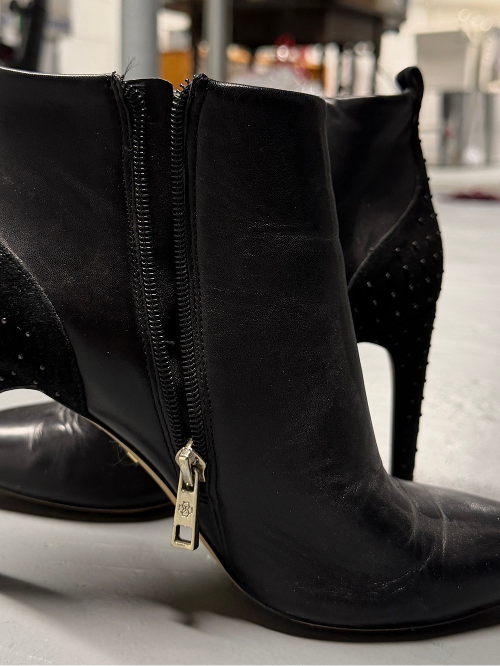 Ann Taylor Black Leather Studded Heel Ankle Boots